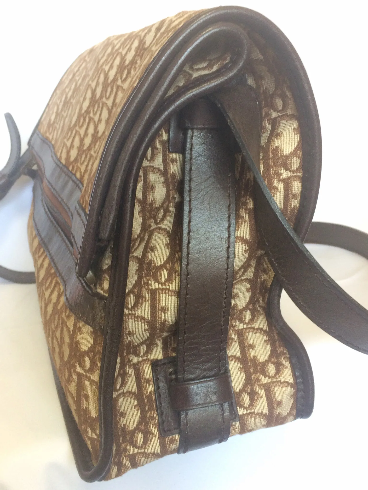 70's, 80's Christian Dior vintage beige and brown trotter monogram large folded design bag, messenger bag. Unisex. Eclair zippers.