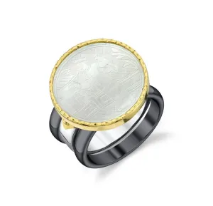 Antique Mother-of-Pearl Gaming Counter Gold & Silver Ring with Ceramic Bands