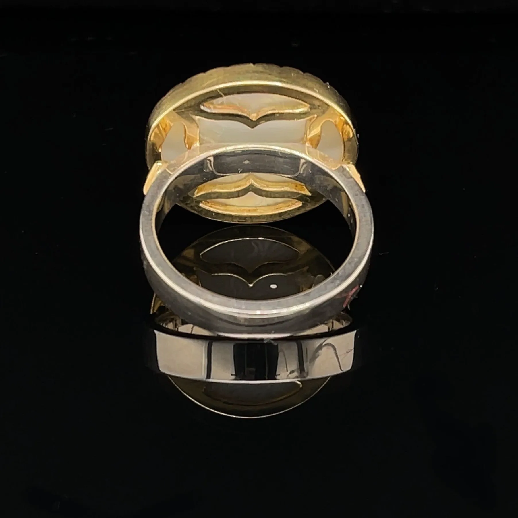 Antique Mother-of-Pearl Gaming Counter Gold & Silver Ring with Ceramic Bands