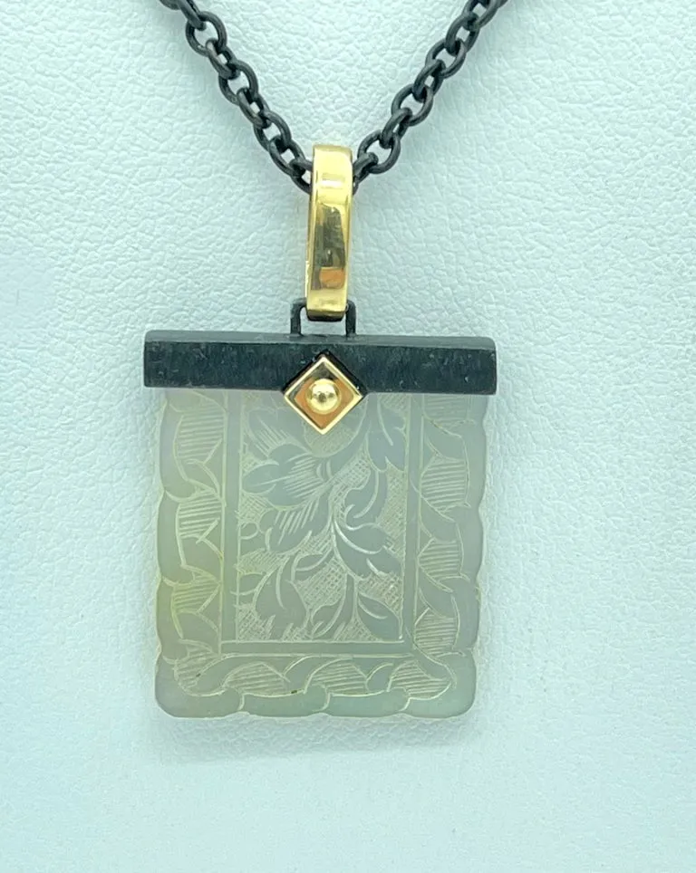 Antique Mother-of-Pearl Gaming Counter in 18K Gold and Silver Pendant with Chain