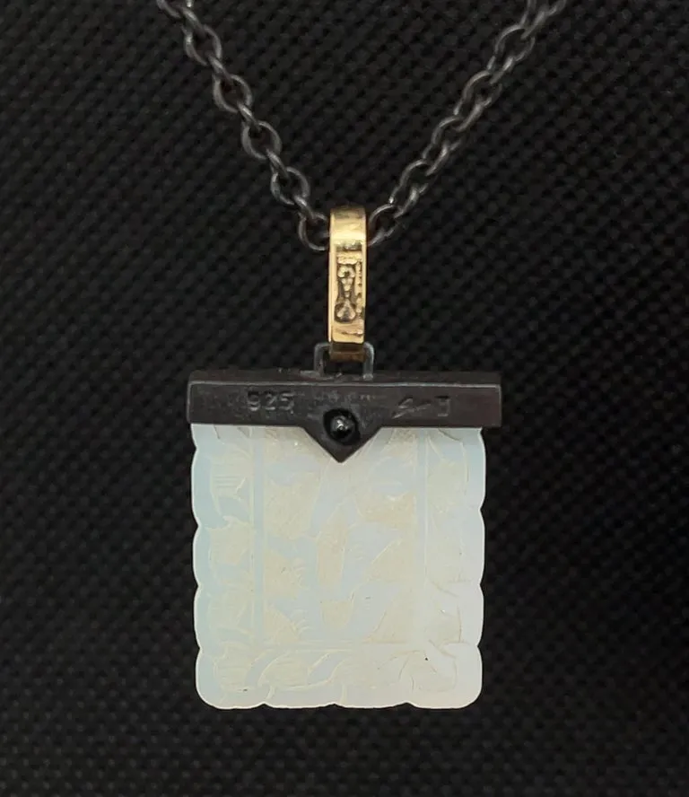 Antique Mother-of-Pearl Gaming Counter in 18K Gold and Silver Pendant with Chain