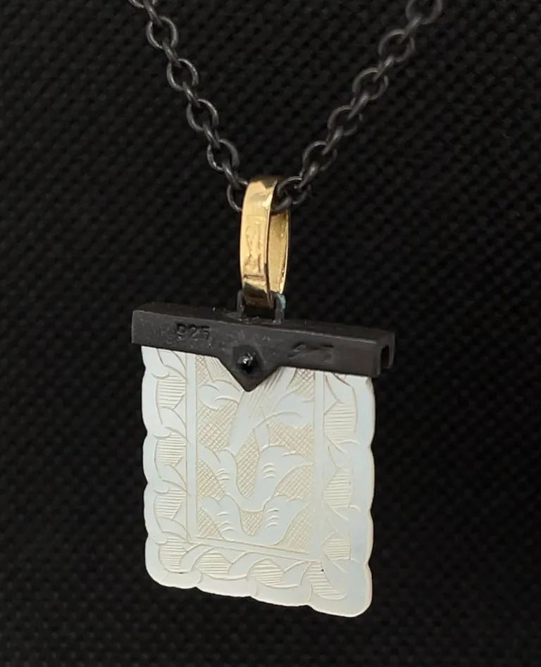 Antique Mother-of-Pearl Gaming Counter in 18K Gold and Silver Pendant with Chain