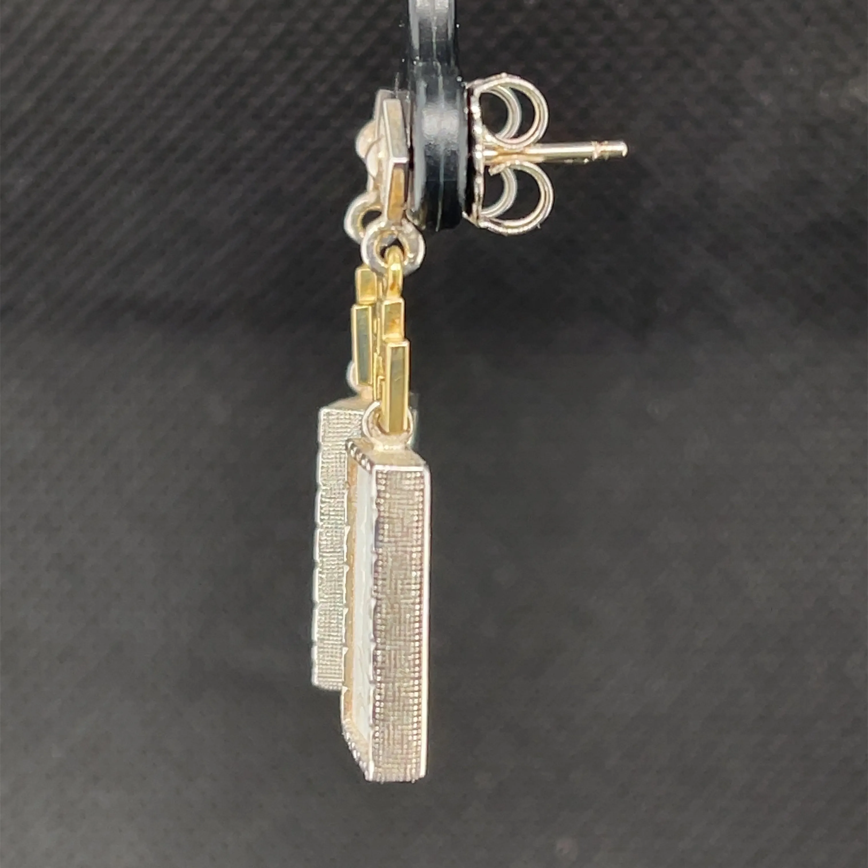 Antique Mother-of-Pearl Gaming Counter Yellow Gold and Silver Dangle Earrings