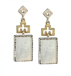 Antique Mother-of-Pearl Gaming Counter Yellow Gold and Silver Dangle Earrings