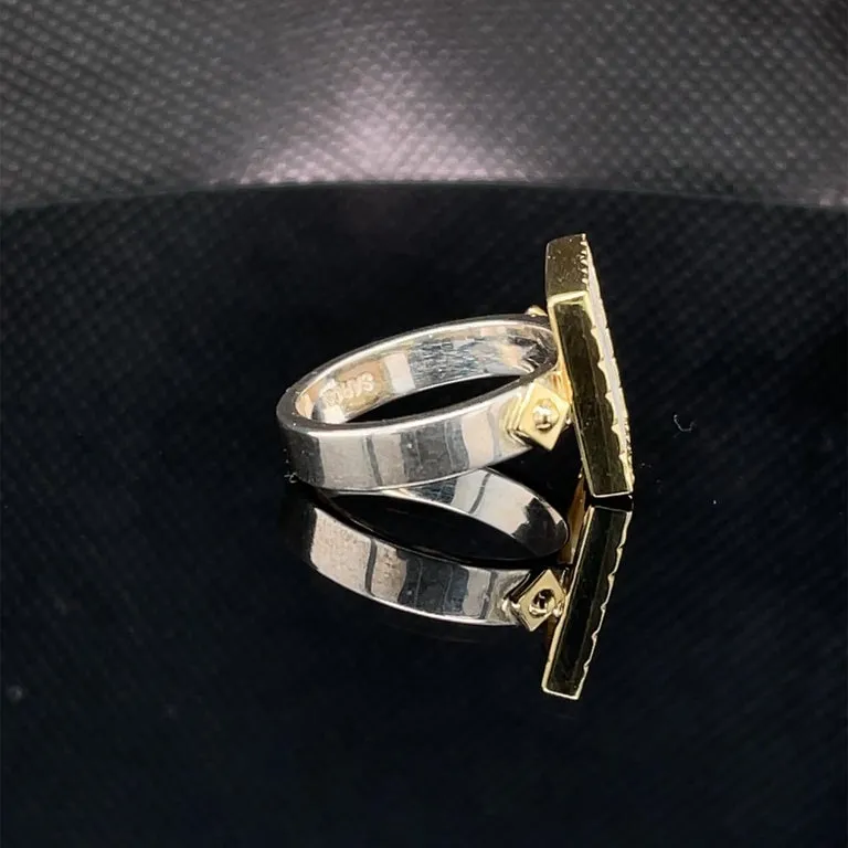 Antique Mother-of-Pearl Gaming Counter Yellow Gold and Silver Ring
