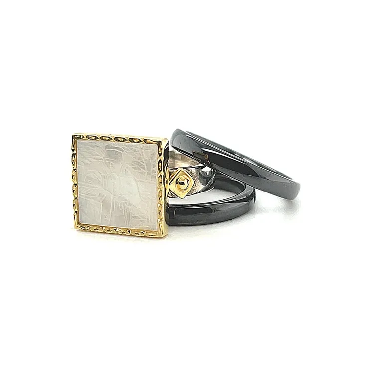Antique Mother-of-Pearl Gaming Counter Yellow Gold and Silver Ring