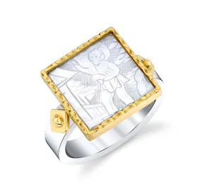Antique Mother-of-Pearl Gaming Counter Yellow Gold and Silver Ring