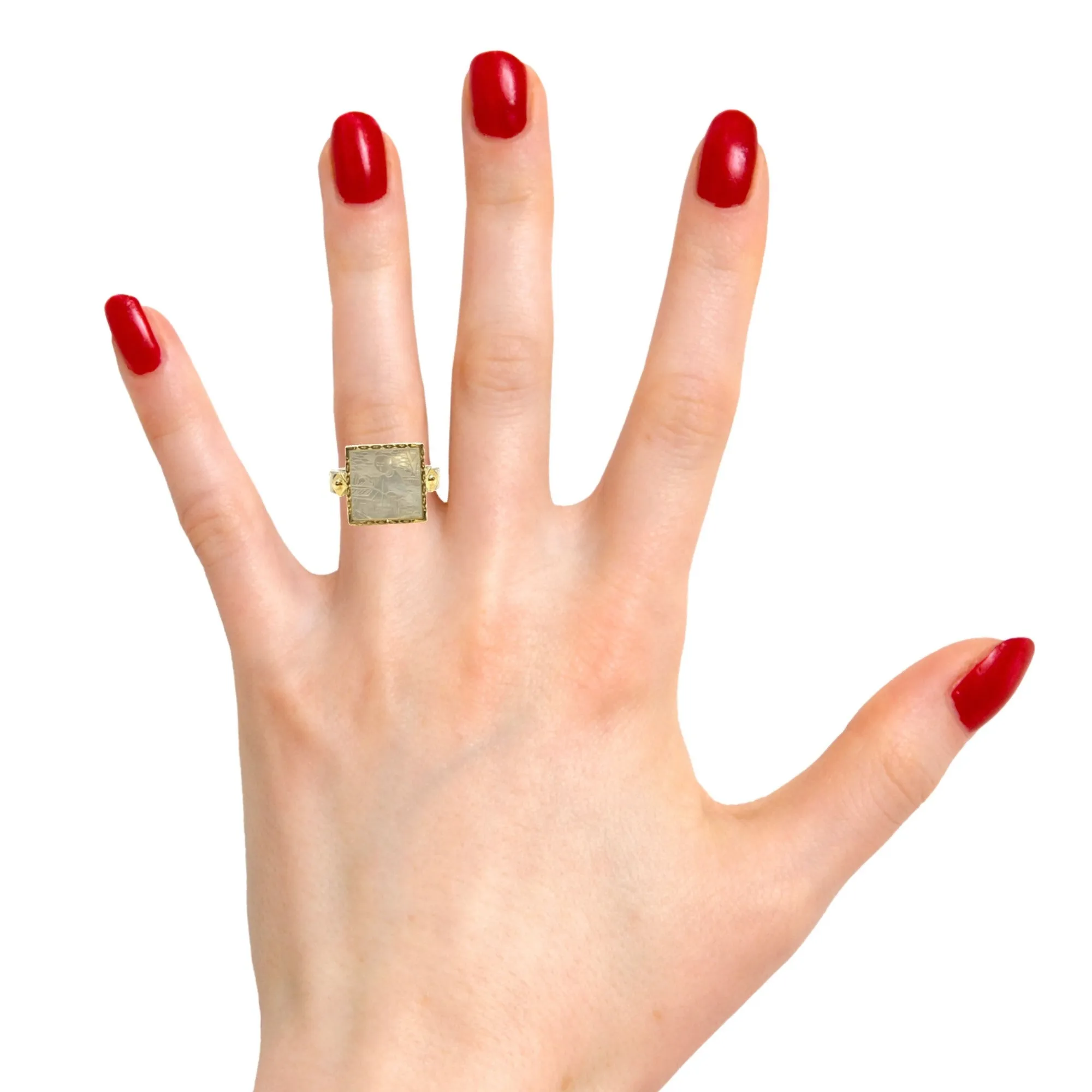 Antique Mother-of-Pearl Gaming Counter Yellow Gold and Silver Ring