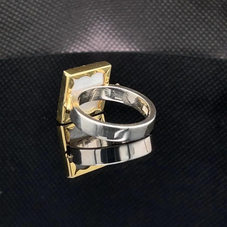 Antique Mother-of-Pearl Gaming Counter Yellow Gold and Silver Ring