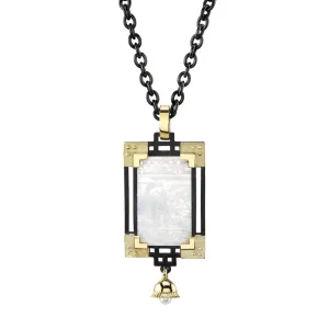 Antique Mother-of-Pearl Gaming Counter Yellow Gold Silver Pendant Necklace