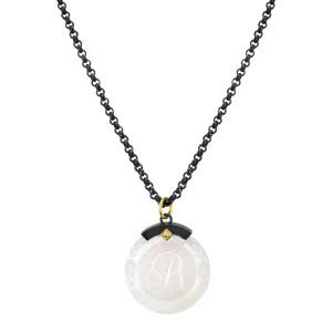 Antique Mother-of-Pearl Gaming Counter Yellow Gold Silver Pendant Steel Chain