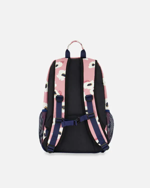 Backpack Pink Printed Off White Flowers - 25L