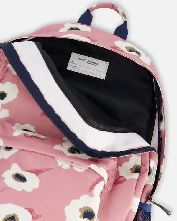 Backpack Pink Printed Off White Flowers - 25L