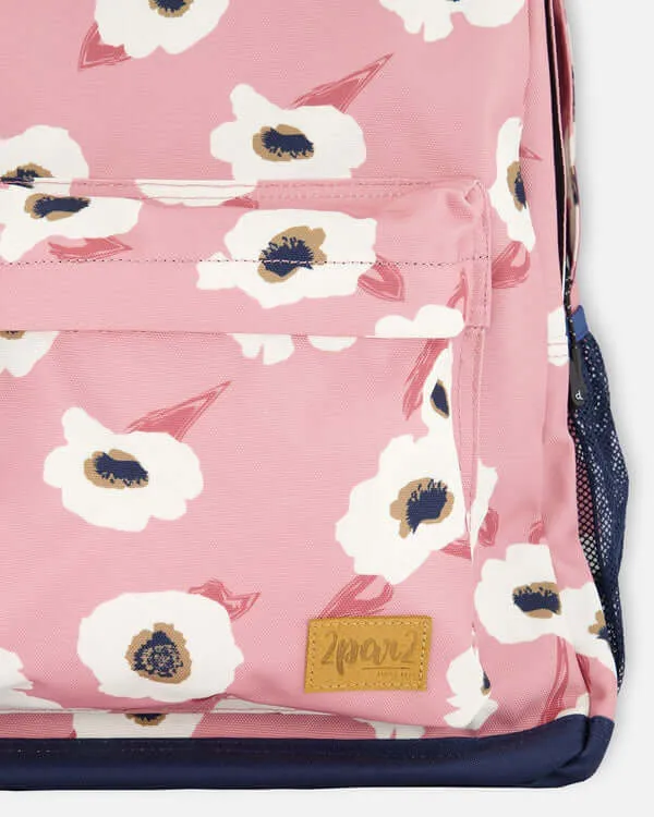 Backpack Pink Printed Off White Flowers - 25L