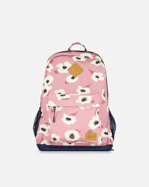 Backpack Pink Printed Off White Flowers - 25L