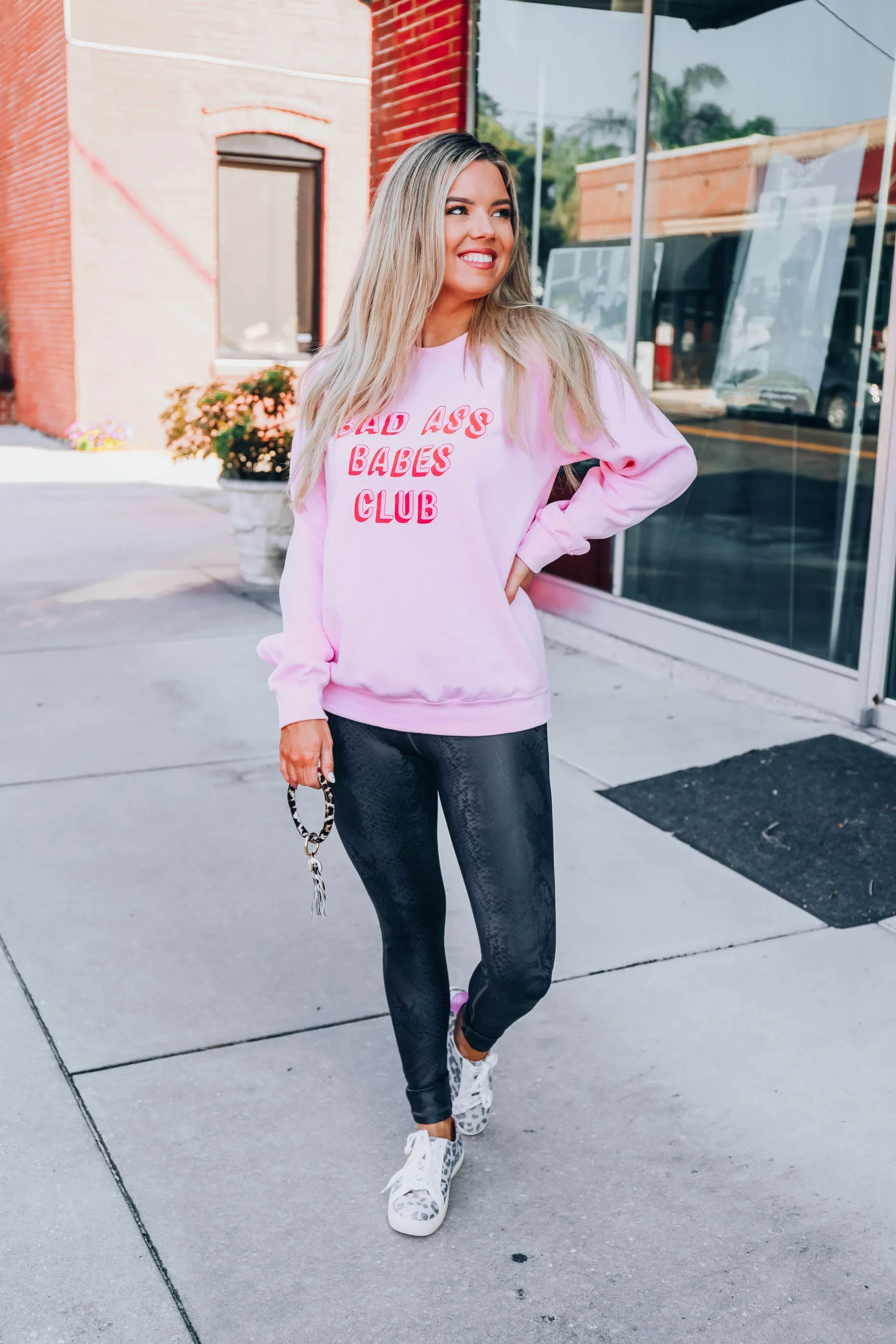 Bad Ass Babes Club Sweatshirt - Baby Pink