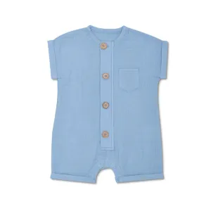 Blue Muslin Short Sleeve Romper | Boy