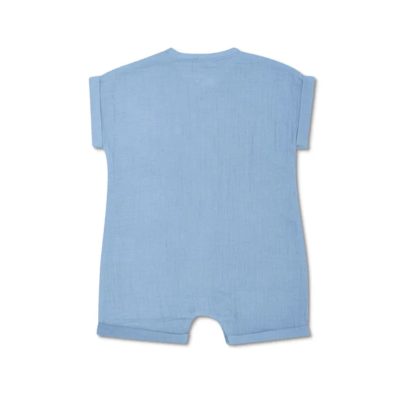 Blue Muslin Short Sleeve Romper | Boy