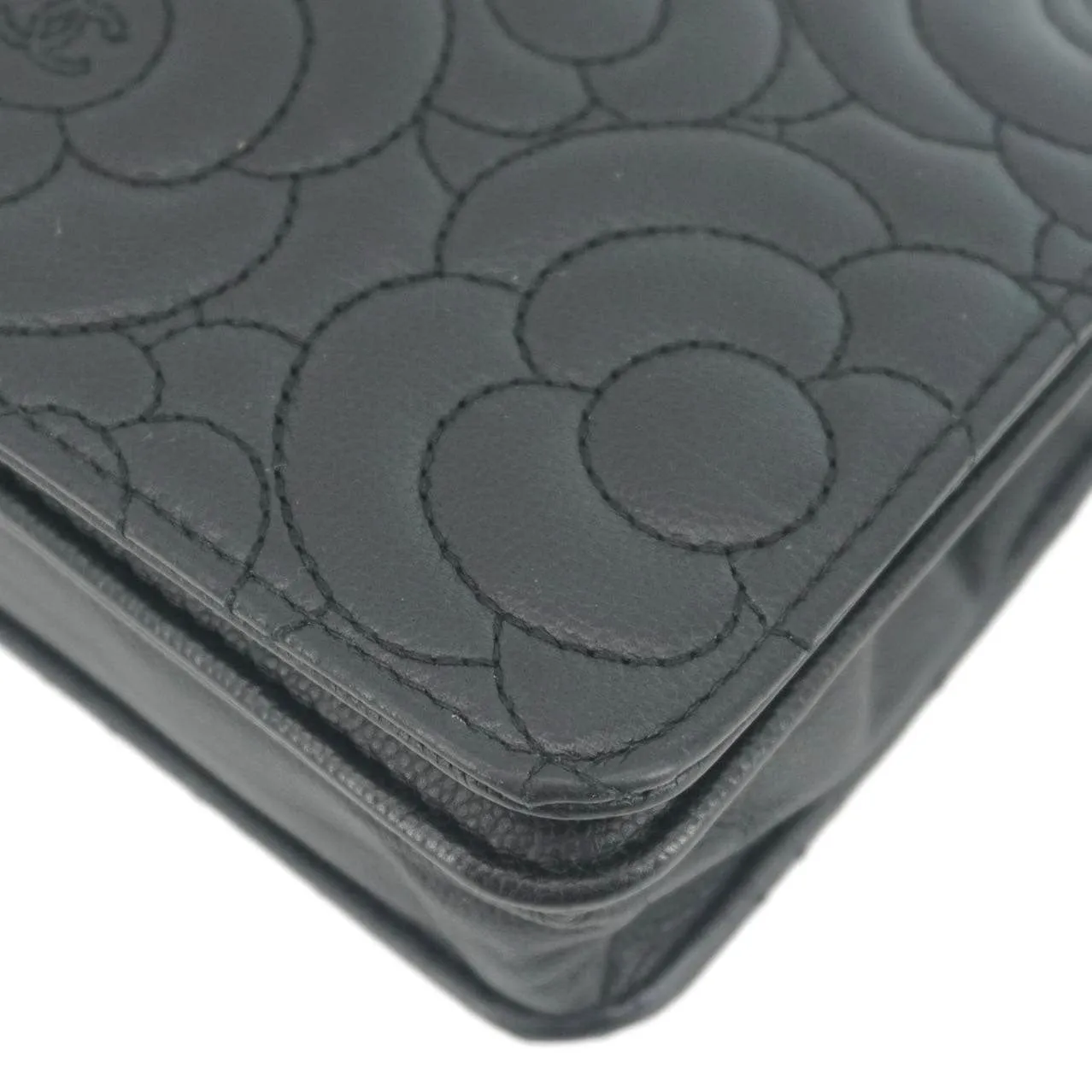 CHANEL Camellia Caviar Leather Wallet on Chain Shoulder Bag Black