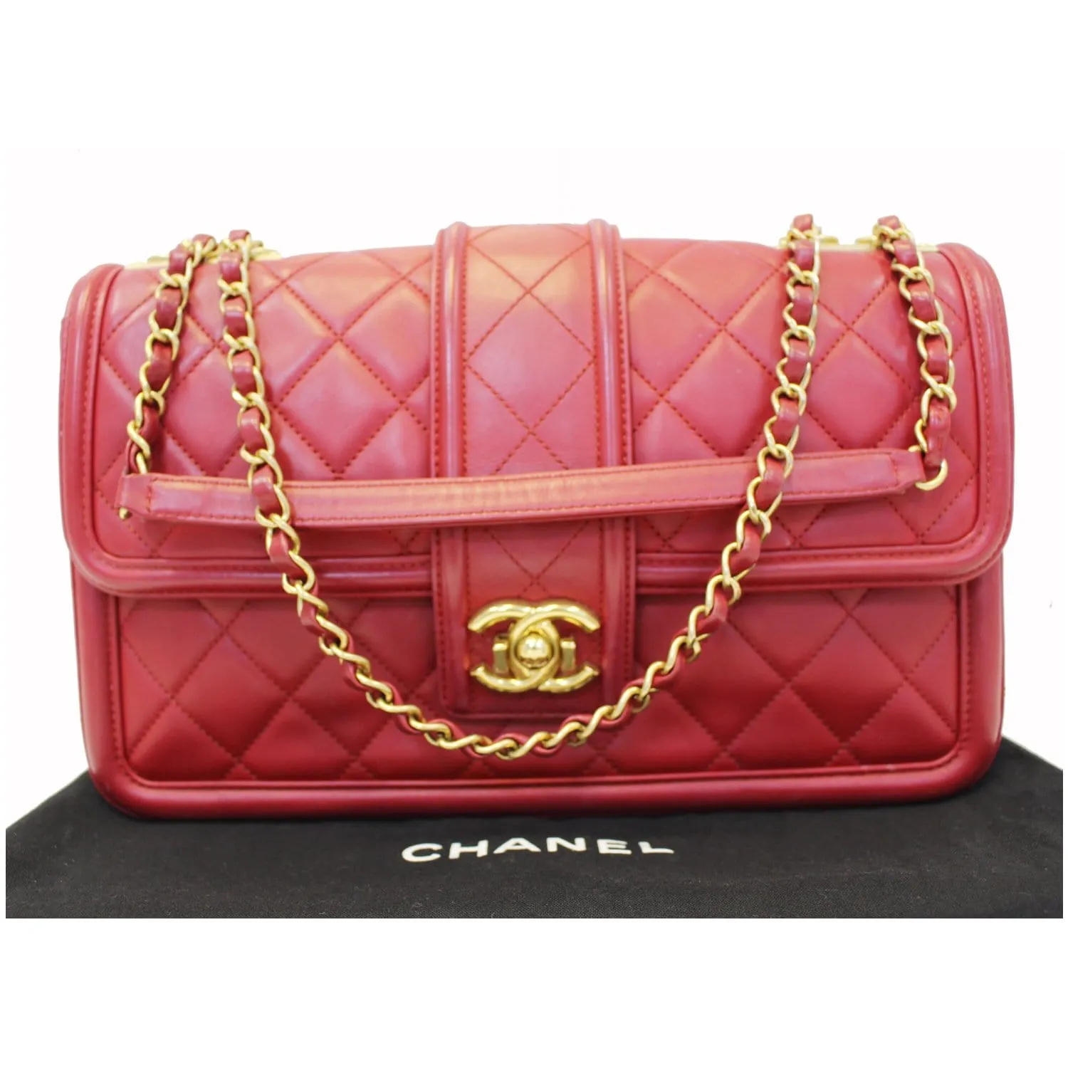 CHANEL Large Elegant CC Flap Calfskin Leather Shoulder Bag Red
