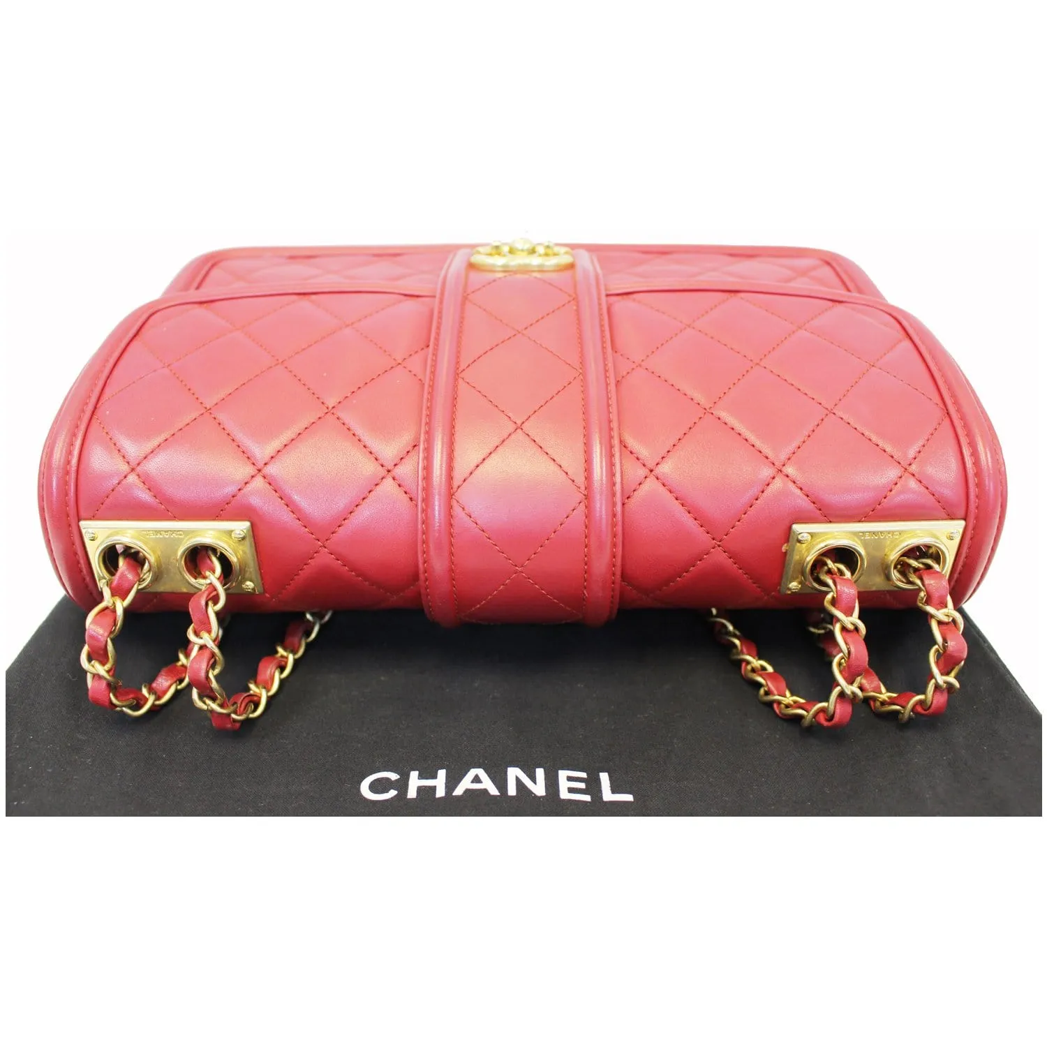 CHANEL Large Elegant CC Flap Calfskin Leather Shoulder Bag Red