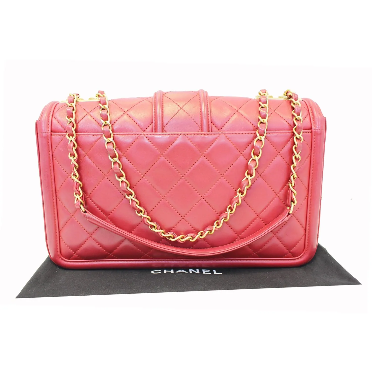 CHANEL Large Elegant CC Flap Calfskin Leather Shoulder Bag Red