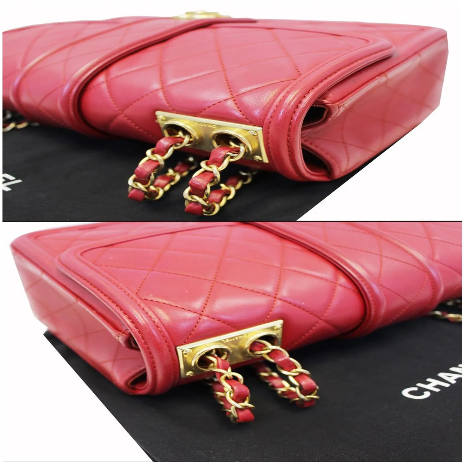 CHANEL Large Elegant CC Flap Calfskin Leather Shoulder Bag Red