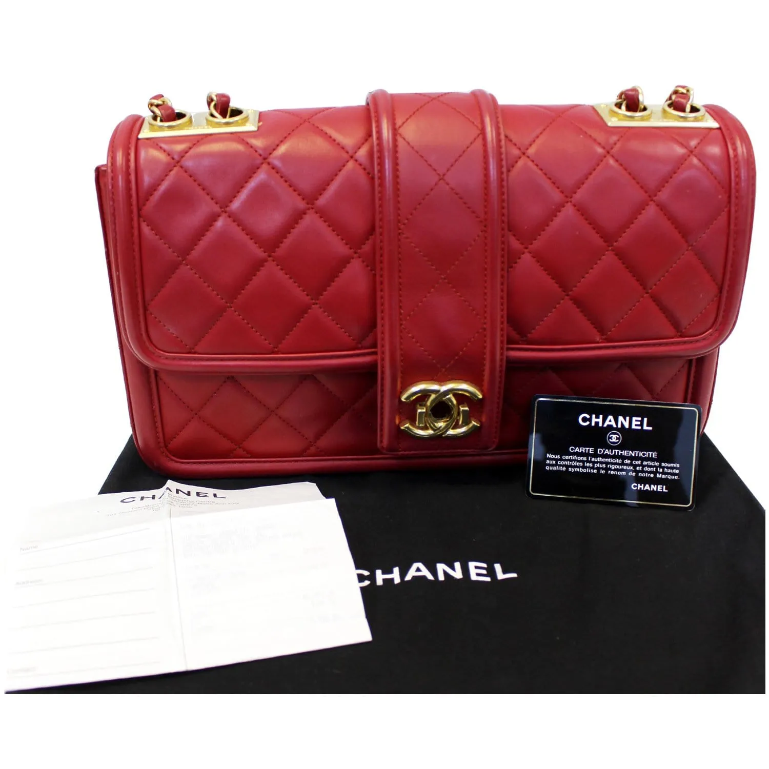 CHANEL Large Elegant CC Flap Calfskin Leather Shoulder Bag Red