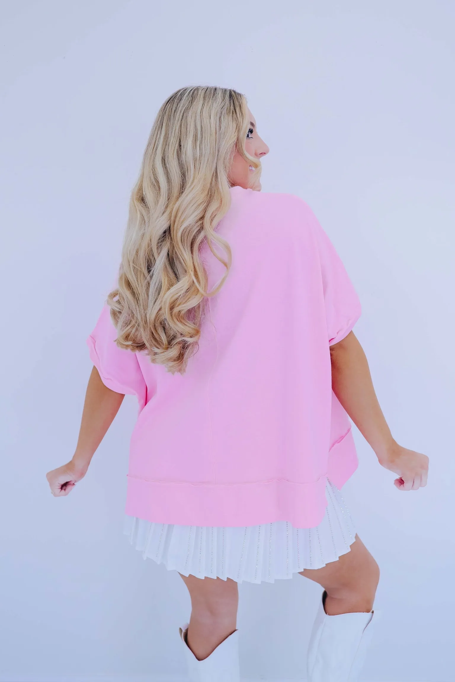 Cheers Bottle Sequin Embroidered Top - Pink