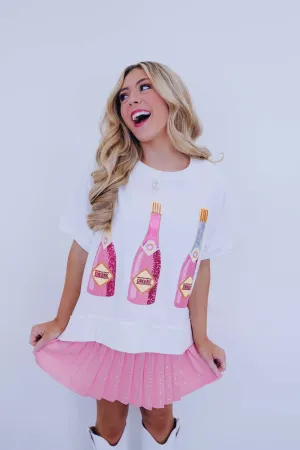 Cheers Bottle Sequin Embroidered Top - White