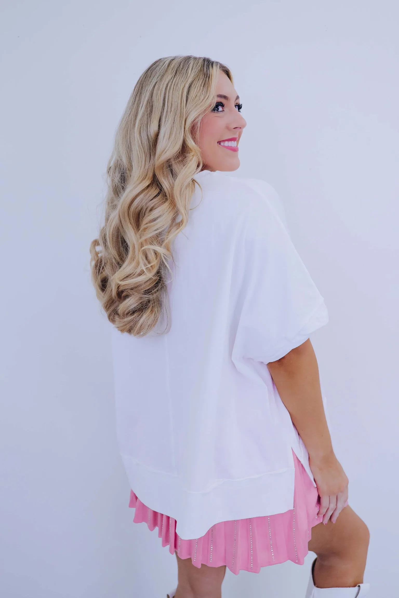 Cheers Bottle Sequin Embroidered Top - White
