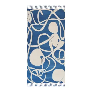 Coastal Waves Abstract Blue and White Beach Towel