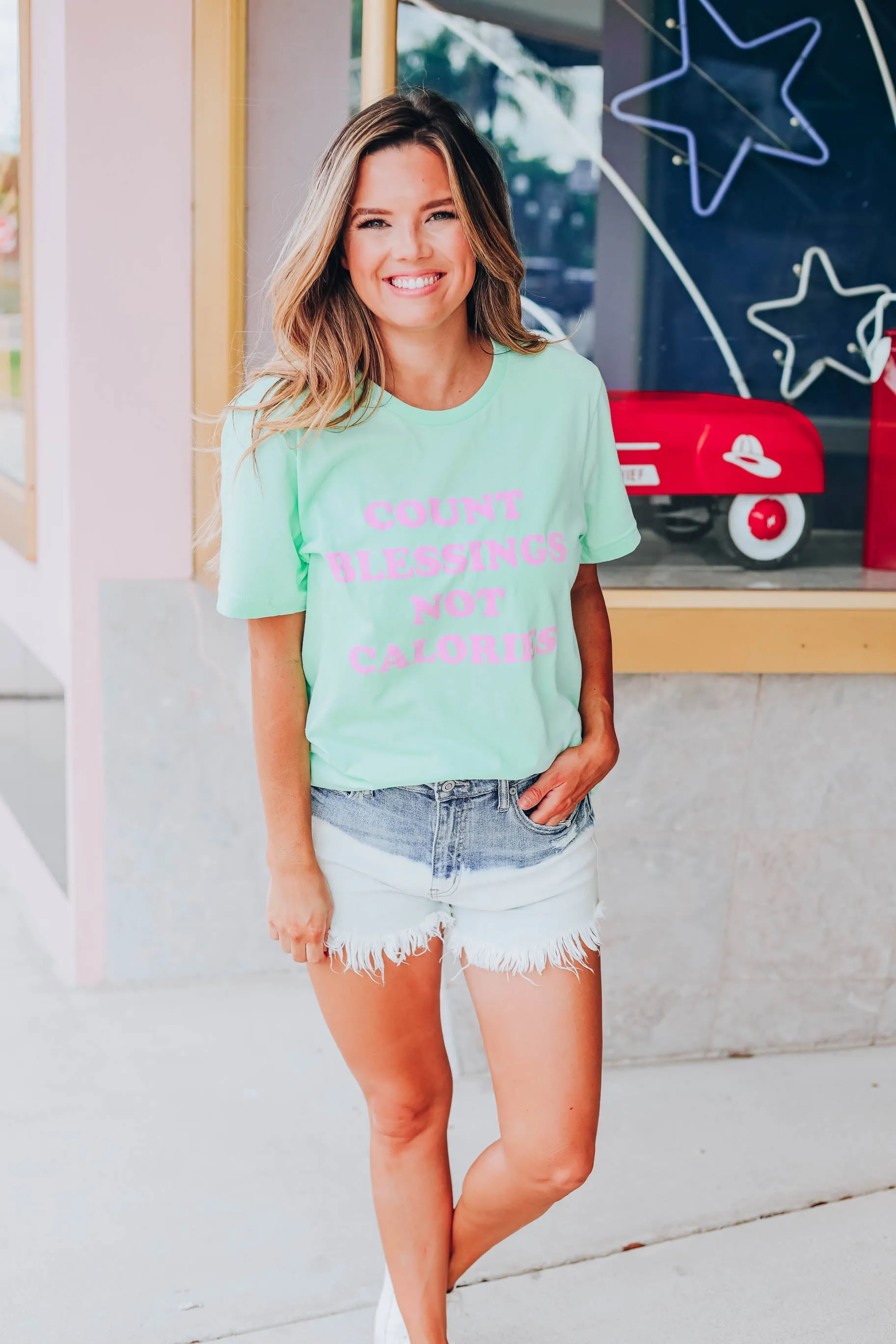 Count Blessings Not Calories Graphic Tee - Mint