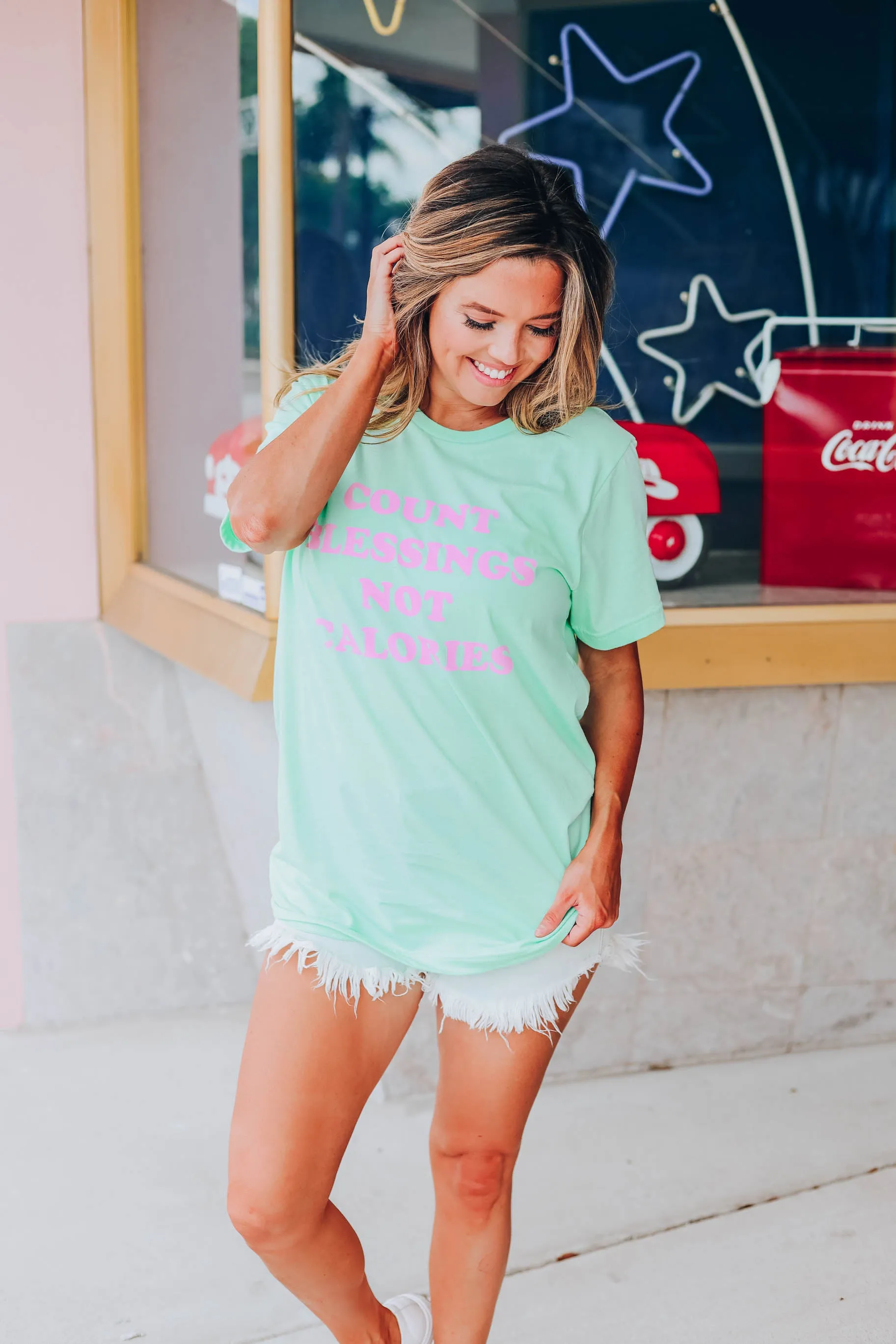 Count Blessings Not Calories Graphic Tee - Mint
