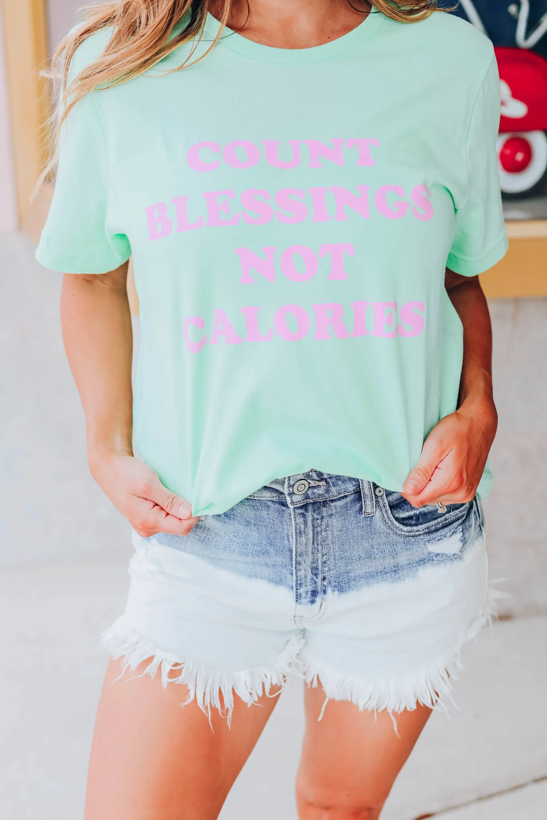 Count Blessings Not Calories Graphic Tee - Mint
