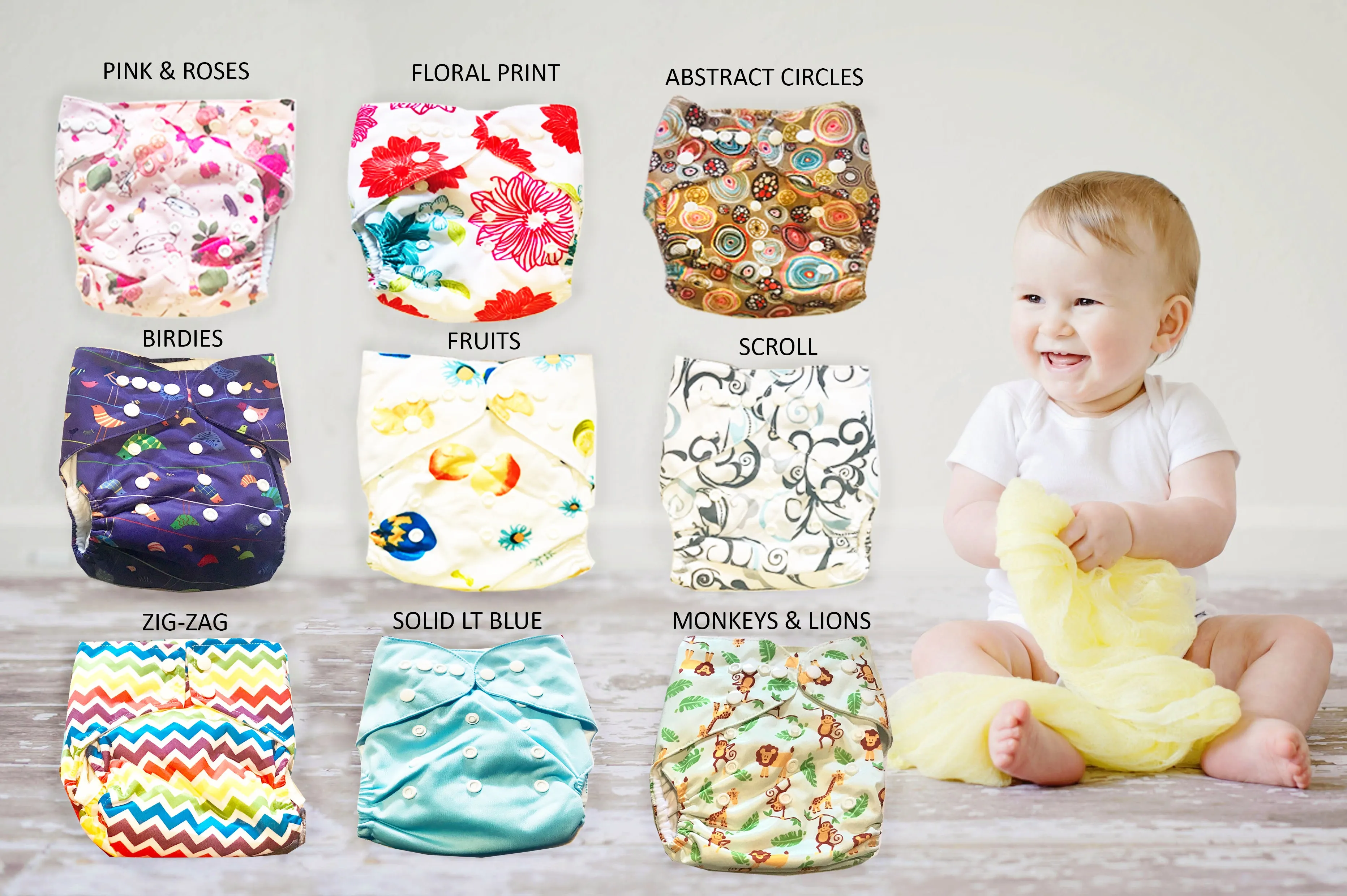 Eco-friendly Baby Cloth Diapers with Inserts (Adjustable, Washable and Reusable Diapers)