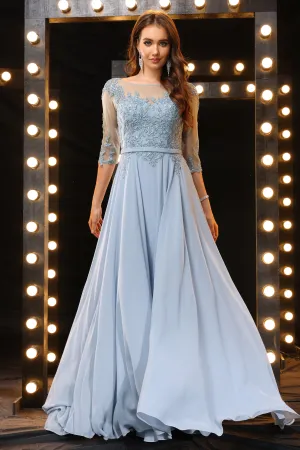 Elegant A Line Half Sleeves Chiffon Long Prom Dress