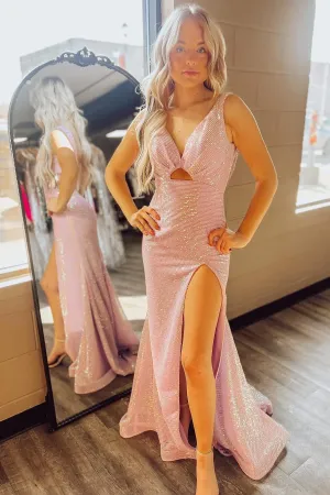 Elegant Straps Sequins Long Prom Dress with Side Slit
