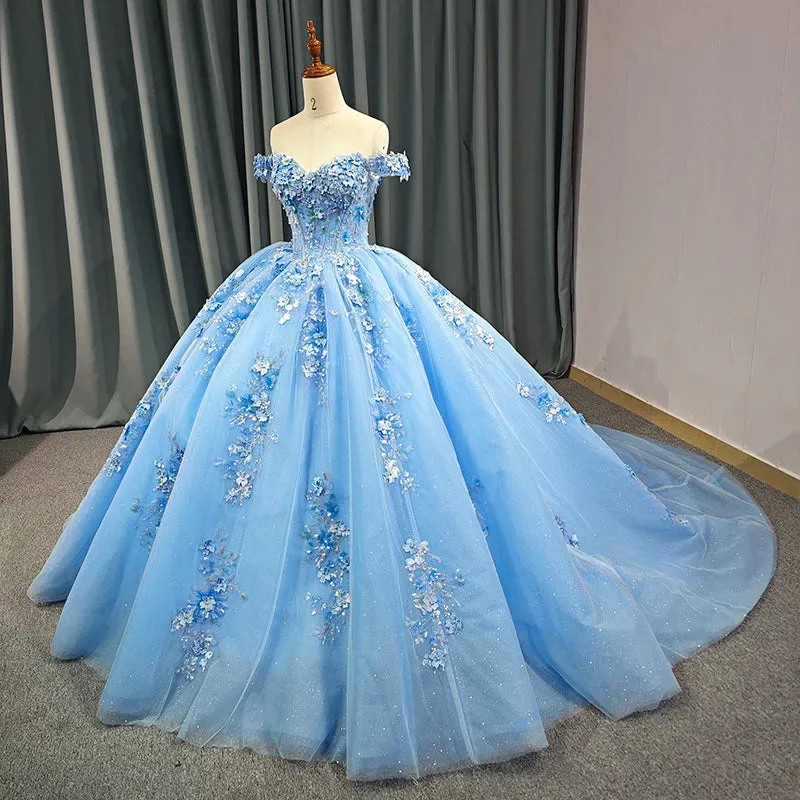 Elegant Sweetheart Off-the-shoulder Appliques Ball Gown Quinceanera Dresses