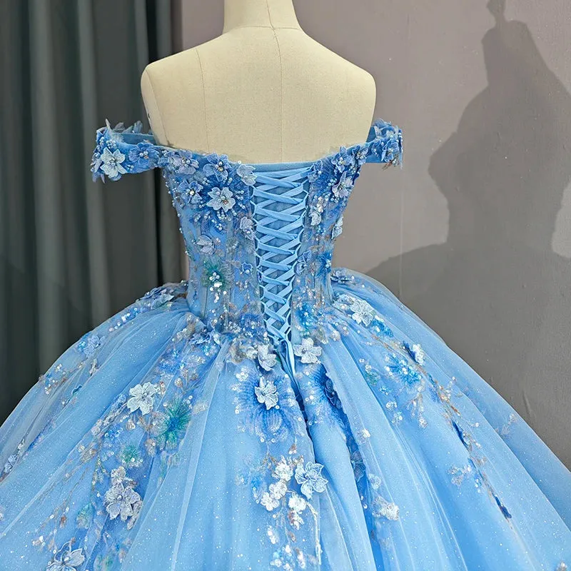 Elegant Sweetheart Off-the-shoulder Appliques Ball Gown Quinceanera Dresses