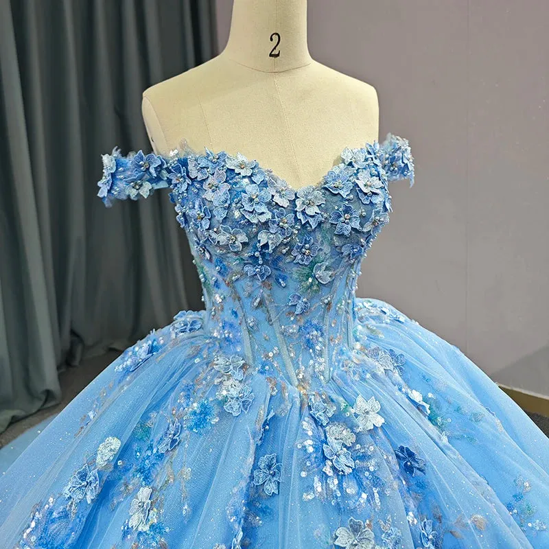 Elegant Sweetheart Off-the-shoulder Appliques Ball Gown Quinceanera Dresses