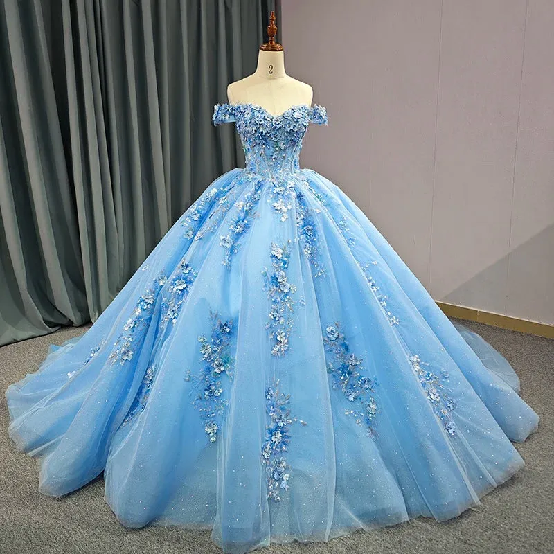 Elegant Sweetheart Off-the-shoulder Appliques Ball Gown Quinceanera Dresses