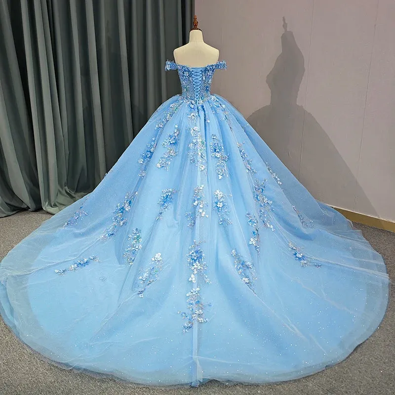 Elegant Sweetheart Off-the-shoulder Appliques Ball Gown Quinceanera Dresses