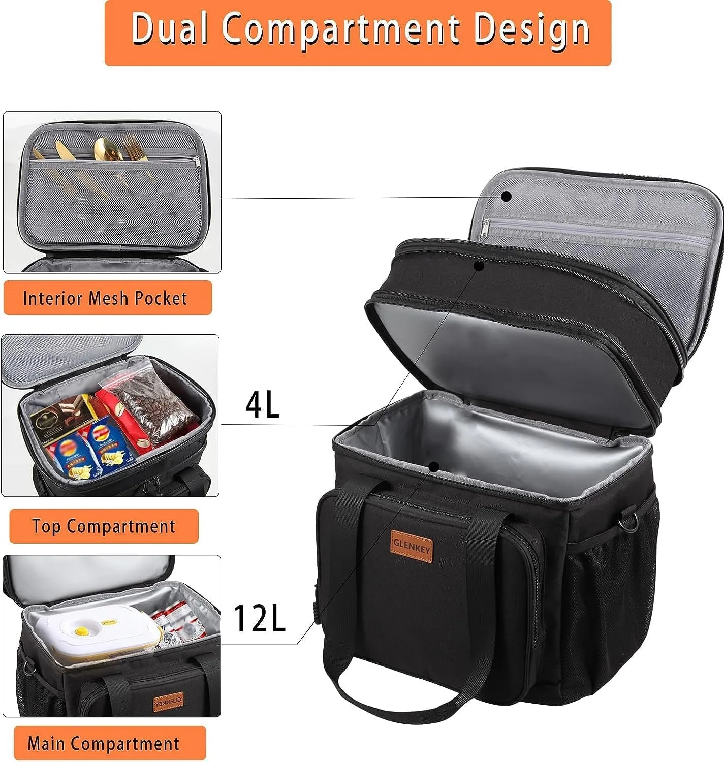 Expandable Insulated Lunch Box, Double Deck Heavy Duty Lunch Bag, Leakproof Cooler Bags