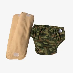 Fabric Diaper | Camo Baby | Elastic Waist | Pull Up/Underwear Style | With 2 Diaper Pads Free