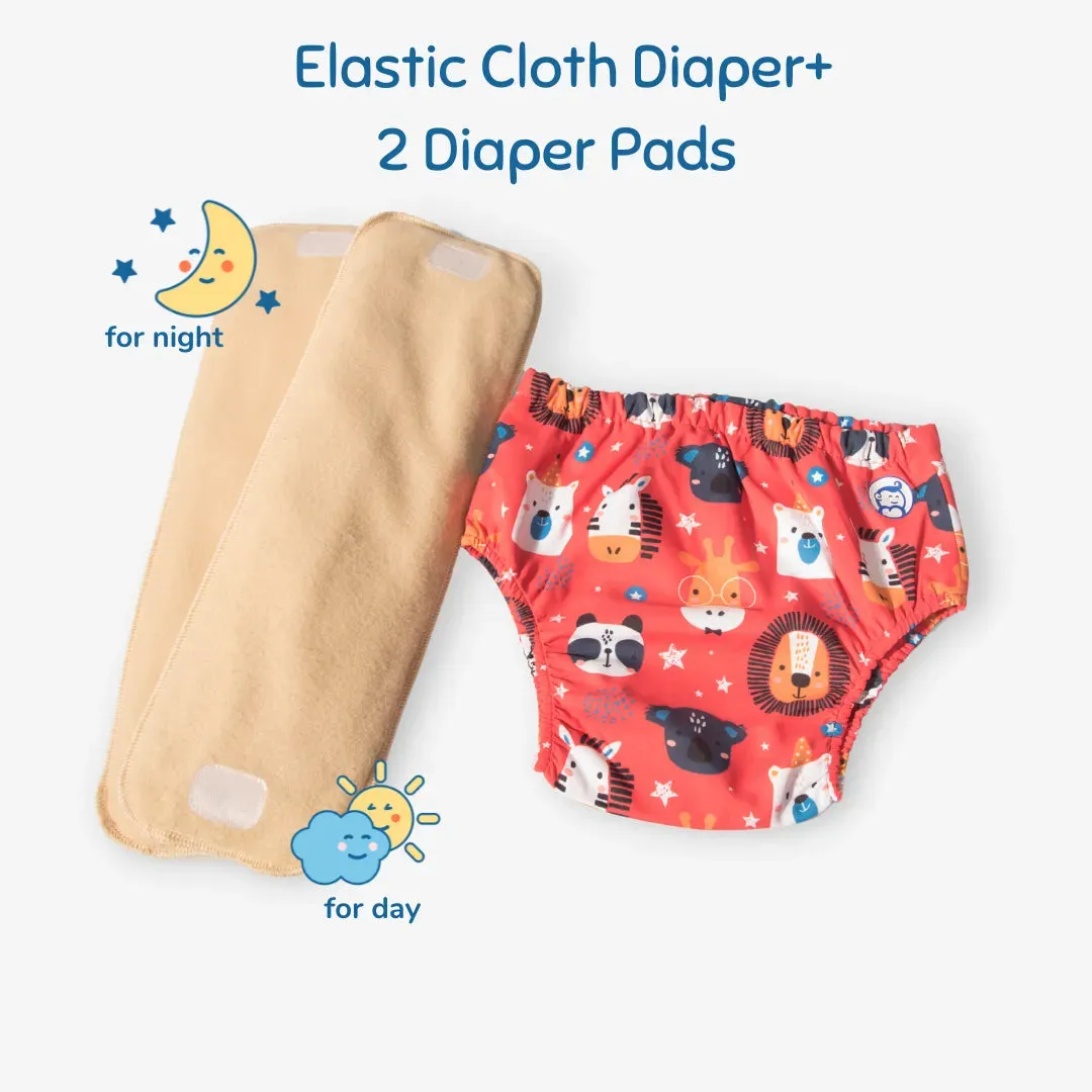 Fabric Diaper | Jungle Jumble | Elastic Waist | Pull Up/Underwear Style | With 2 Diaper Pads Free