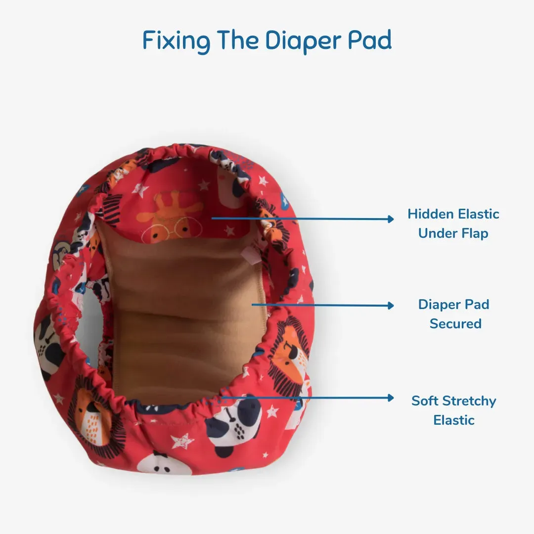 Fabric Diaper | Jungle Jumble | Elastic Waist | Pull Up/Underwear Style | With 2 Diaper Pads Free