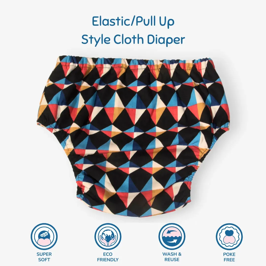 Fabric Diaper | Kaleido | Elastic Waist | Pull Up/Underwear Style | With 2 Diaper Pads Free