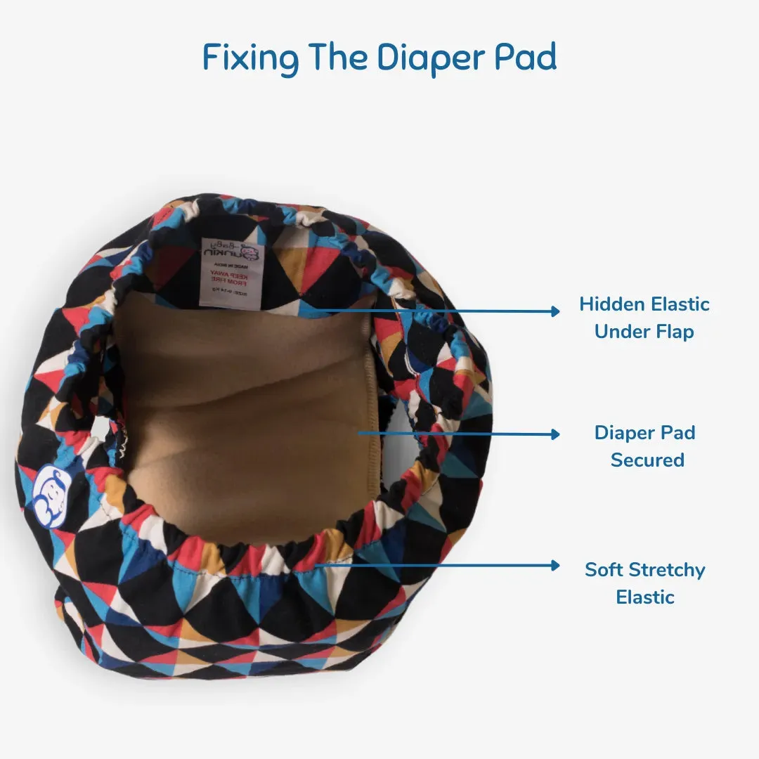 Fabric Diaper | Kaleido | Elastic Waist | Pull Up/Underwear Style | With 2 Diaper Pads Free