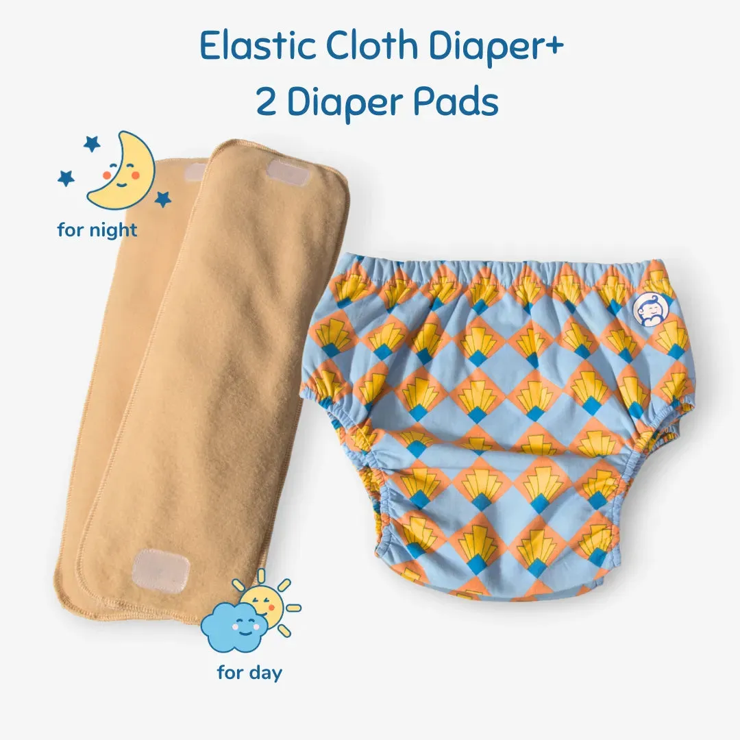 Fabric Diaper | Shell Blitz | Elastic Waist | Pull Up/Underwear Style | With 2 Diaper Pads Free